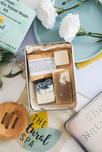 Load image into Gallery viewer, On The Go - Zero Waste Travel Kit, Vegan ,Low Waste, Stocking Filler.Shampoo Bar, Conditioner Bar , Travel Tin, Wash kit, Cold Process Soap