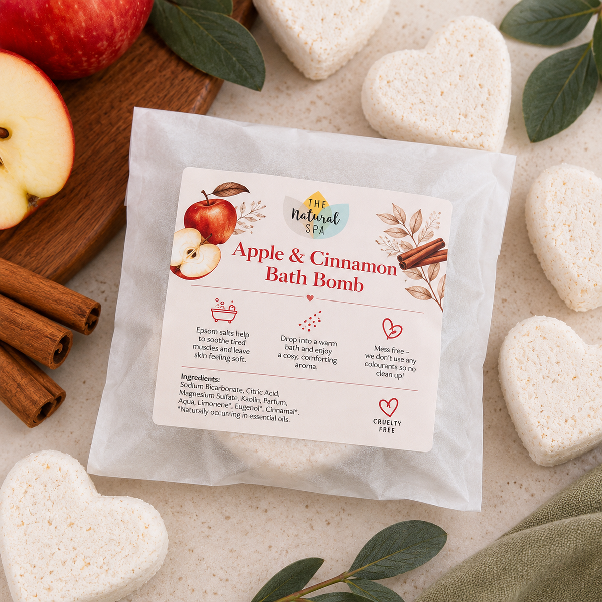 Apple & Cinnamon Aromatherapy Bath Bombs | Natural Relaxing Bath Fizzers for Stress Relief & Calm | 3 Size Options