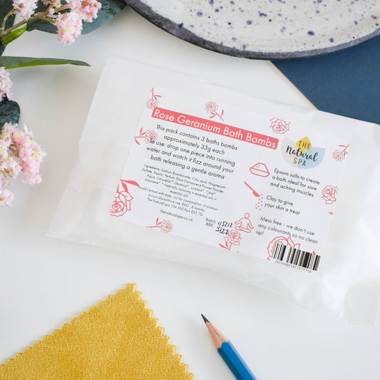 Rose Geranium Aromatherapy Bath Bombs | Pack of 25 | Natural Relaxing Bath Fizzers for Calm & Rejuvenation | Vegan, Plastic-Free