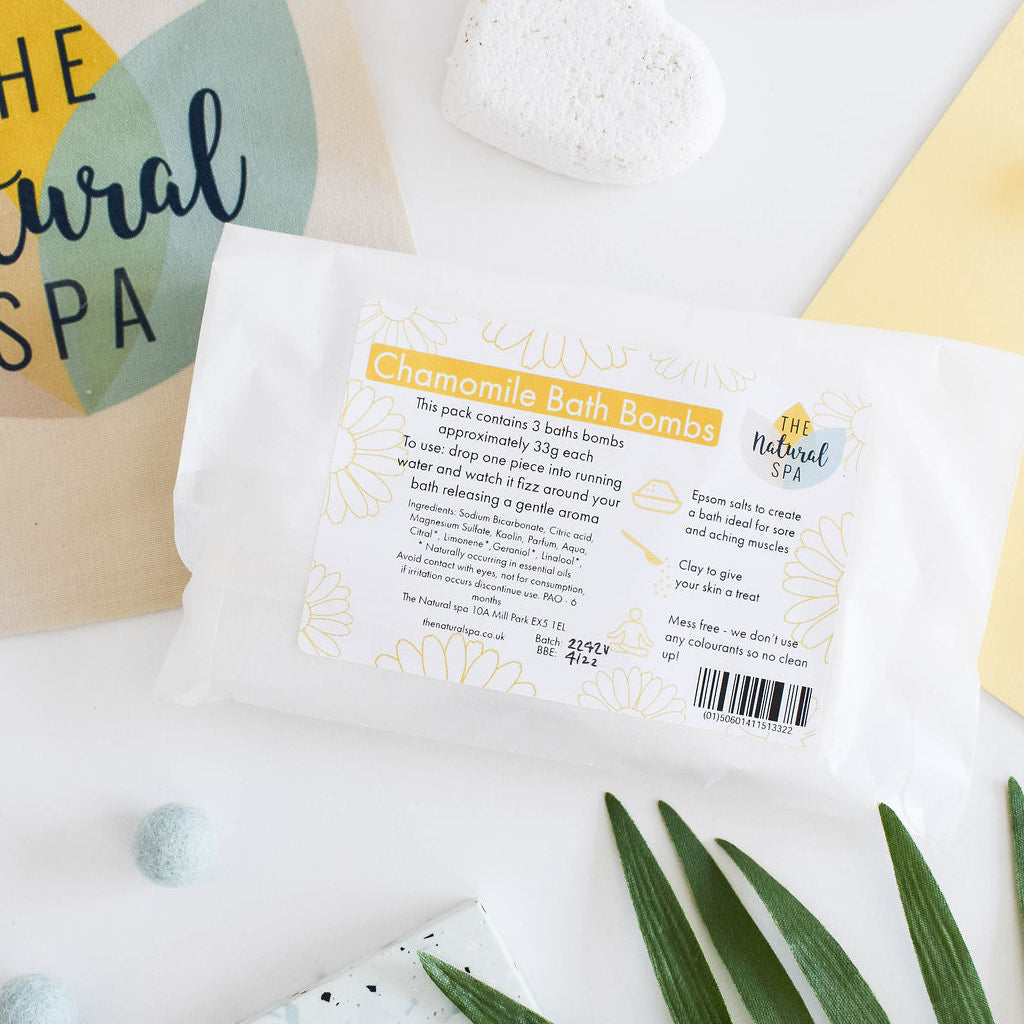 Chamomile Aromatherapy Bath Bombs | Pack of 3 | Natural Relaxing Bath Fizzers for Calm & Stress Relief | Vegan, Plastic-Free