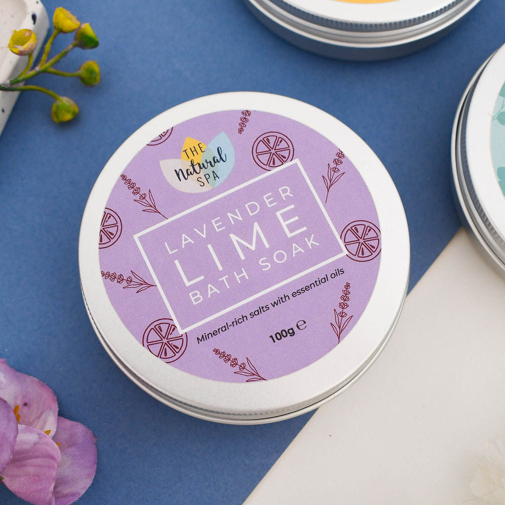 Lavender Lime Bath Soak | Natural Mineral Bath Salts Tin UK