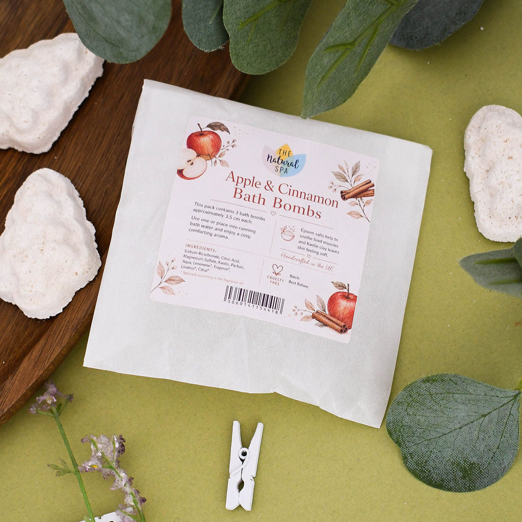 Apple & Cinnamon Aromatherapy Bath Bombs | Natural Relaxing Bath Fizzers for Stress Relief & Calm | 3 Size Options