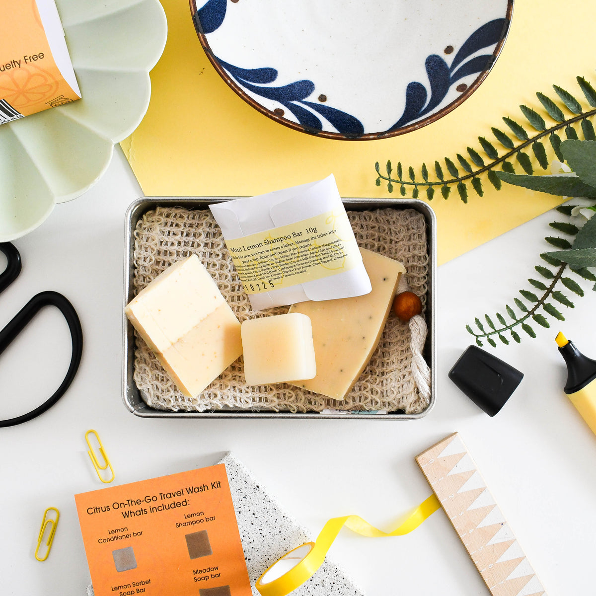 Citrus Mini Travel Wash Kit | Natural “On the Go” Shampoo,  Conditioner & SoapSet | Vegan, Plastic-Free Hair Care | Perfect Travel Gift