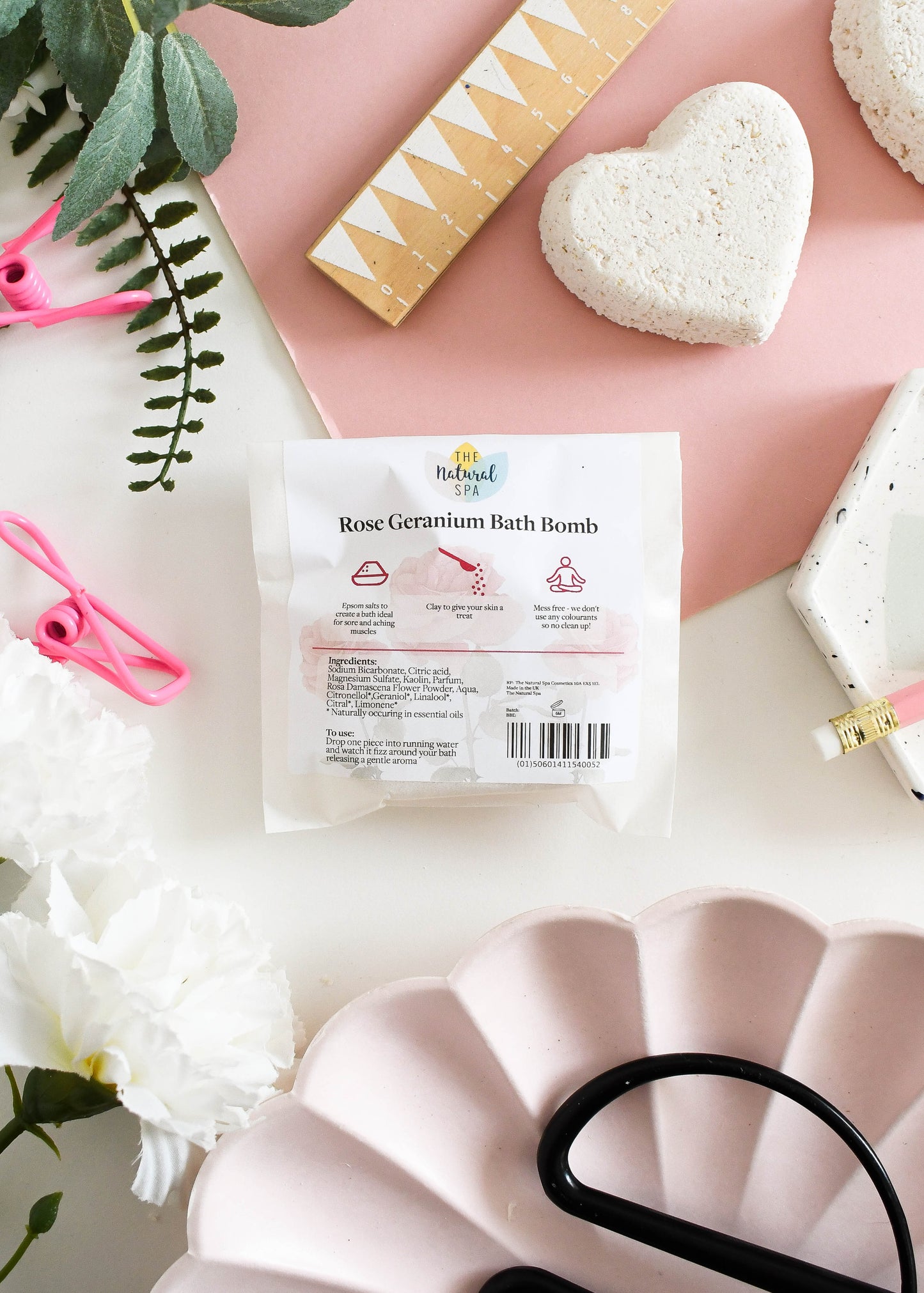 Rose Geranium Aromatherapy Bath Bomb |  Natural Relaxing Bath Fizzers for Calm & Rejuvenation | Vegan, Plastic-Free