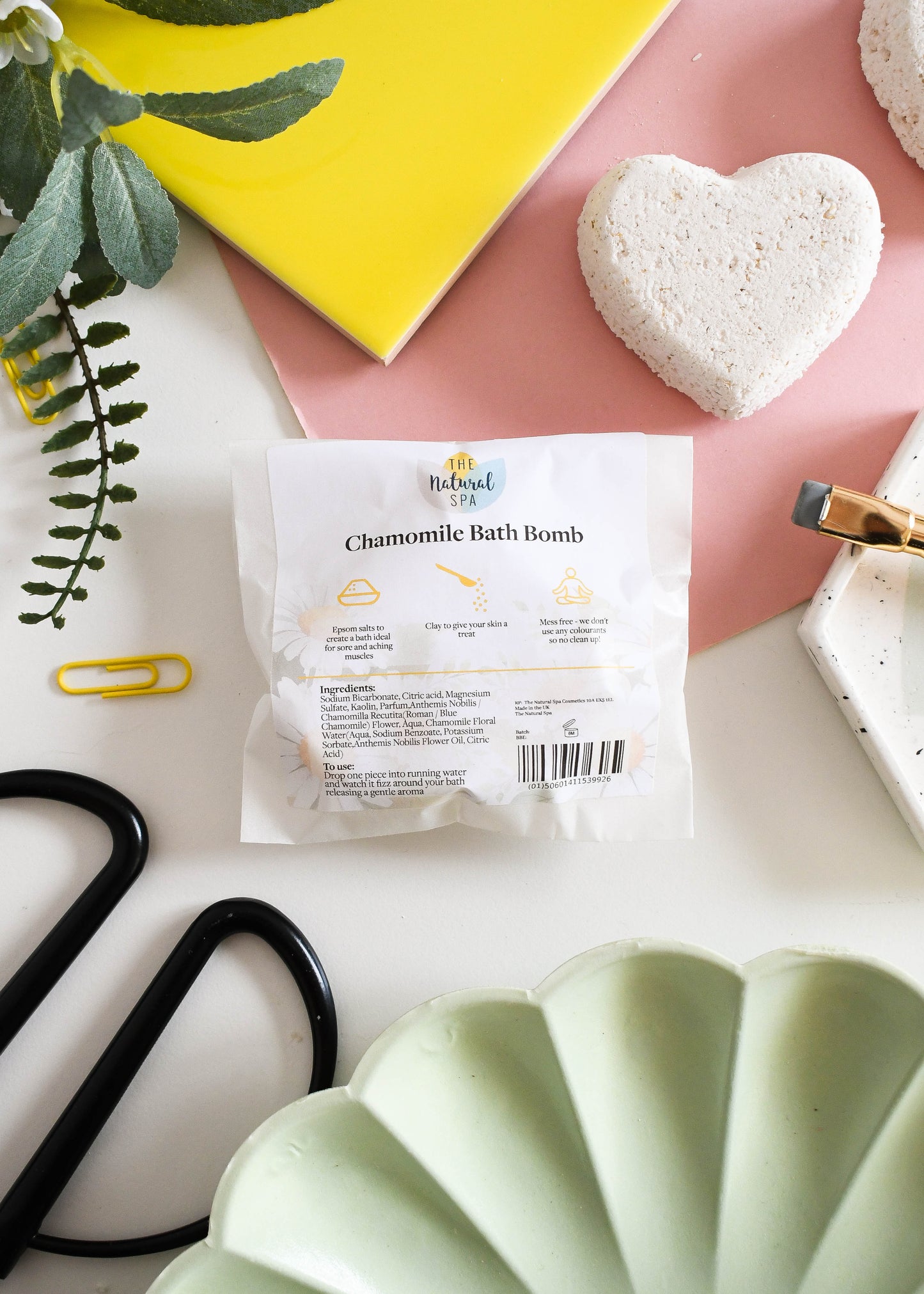 Chamomile Aromatherapy Bath Bomb |  Natural Relaxing Bath Fizzers for Calm & Stress Relief | Vegan, Plastic-Free