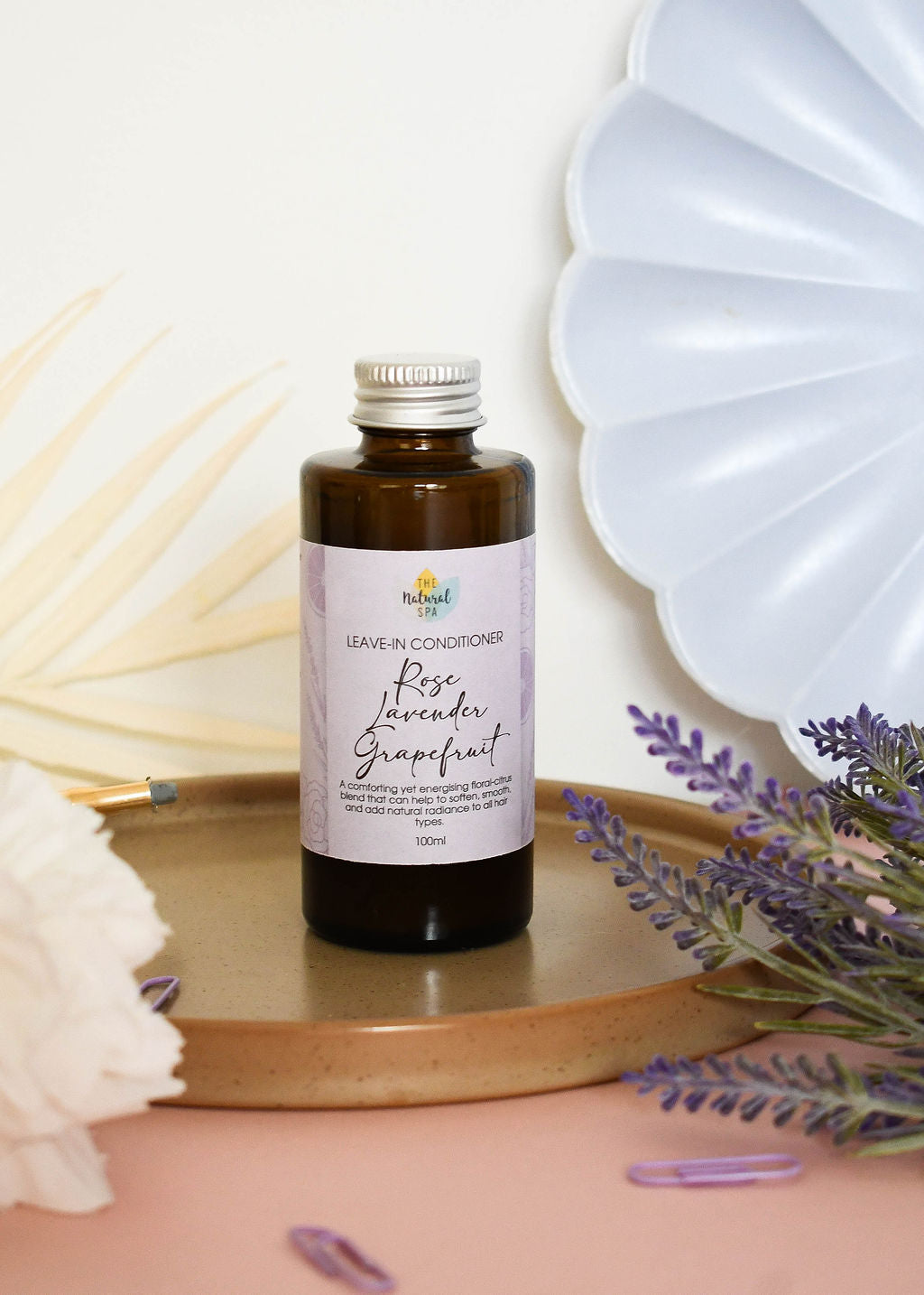 rose lavender grapefruit leave in conditioner, all hair types, de-frizzes and smoothes, vegan, eco-friendly