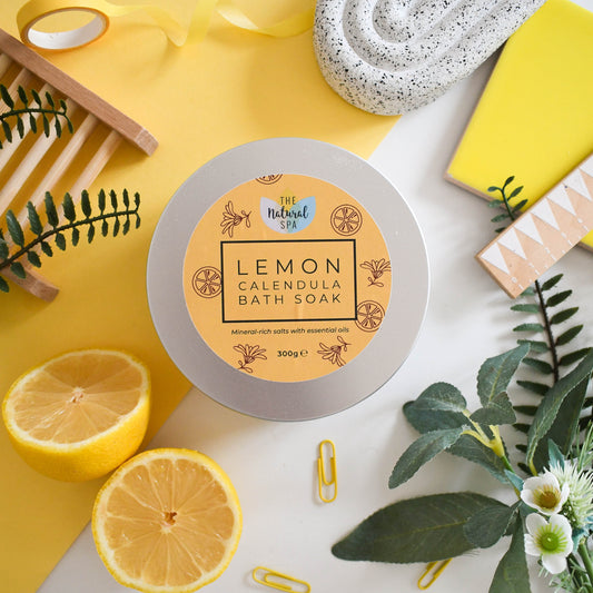 Botanical Bath Soak Tin – Natural Mineral Bath Salts – Lemon Calendula