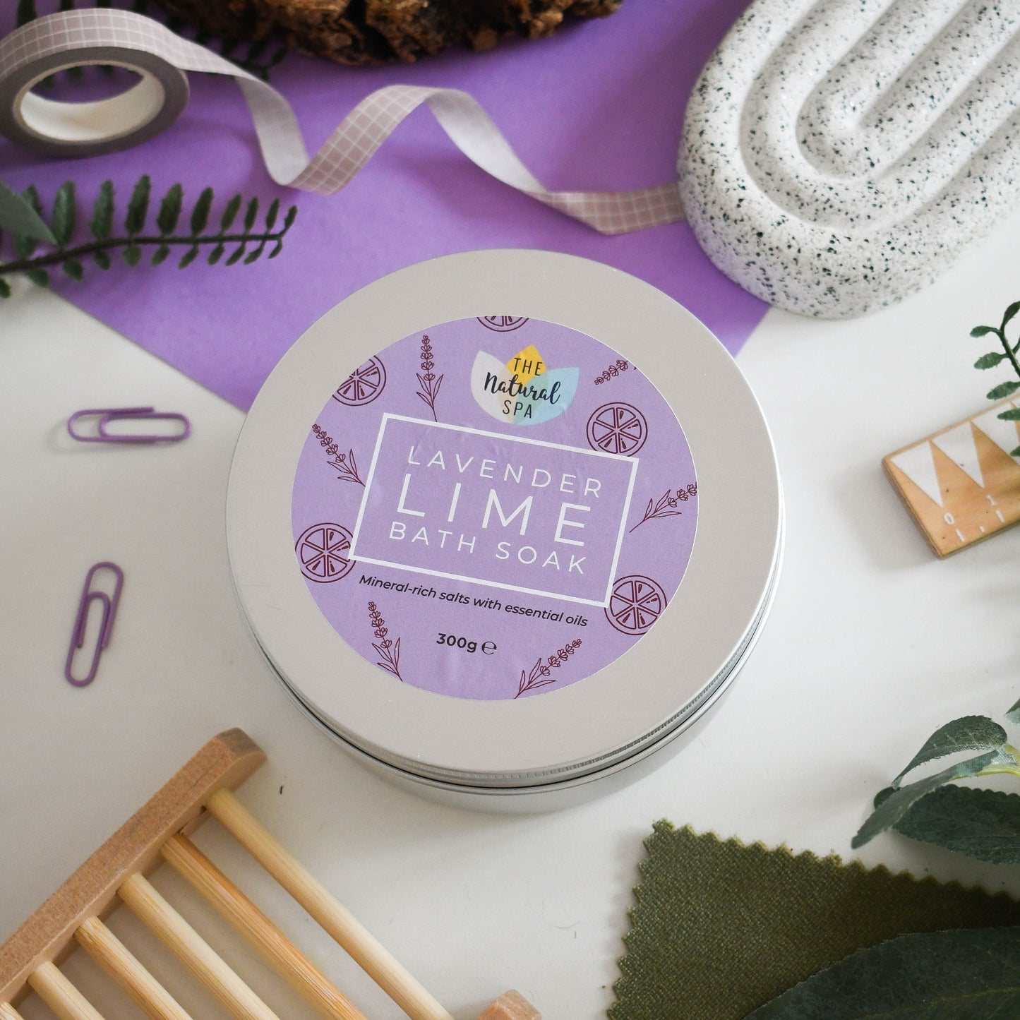Lavender Lime Bath Soak | Natural Mineral Bath Salts Tin UK