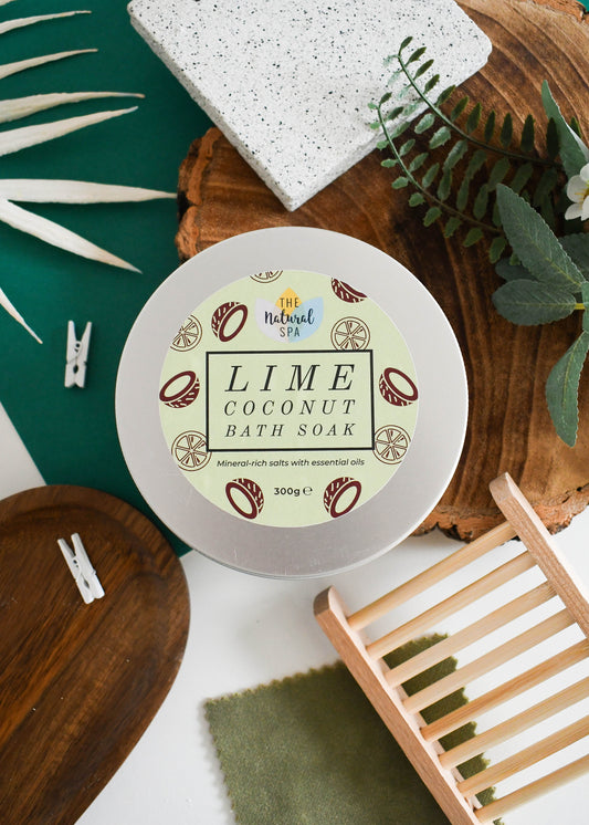 Botanical Bath Soak Tin – Natural Mineral Bath Salts – Lime Coconut