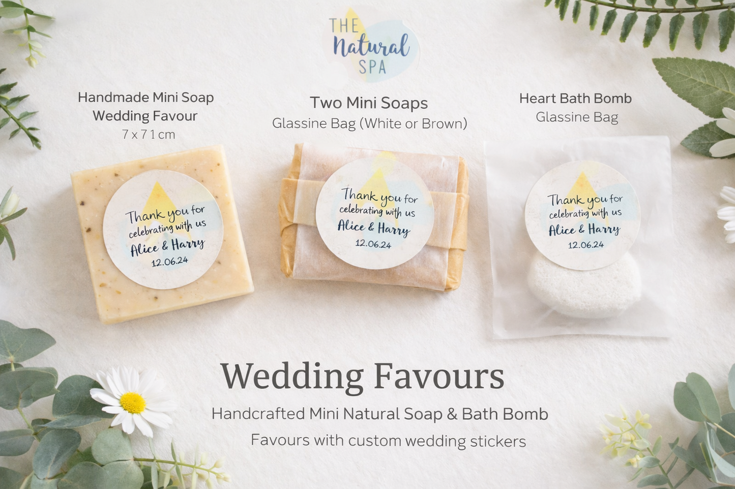 🌿 Heart Bath Bomb Wedding Favours (25 pieces)